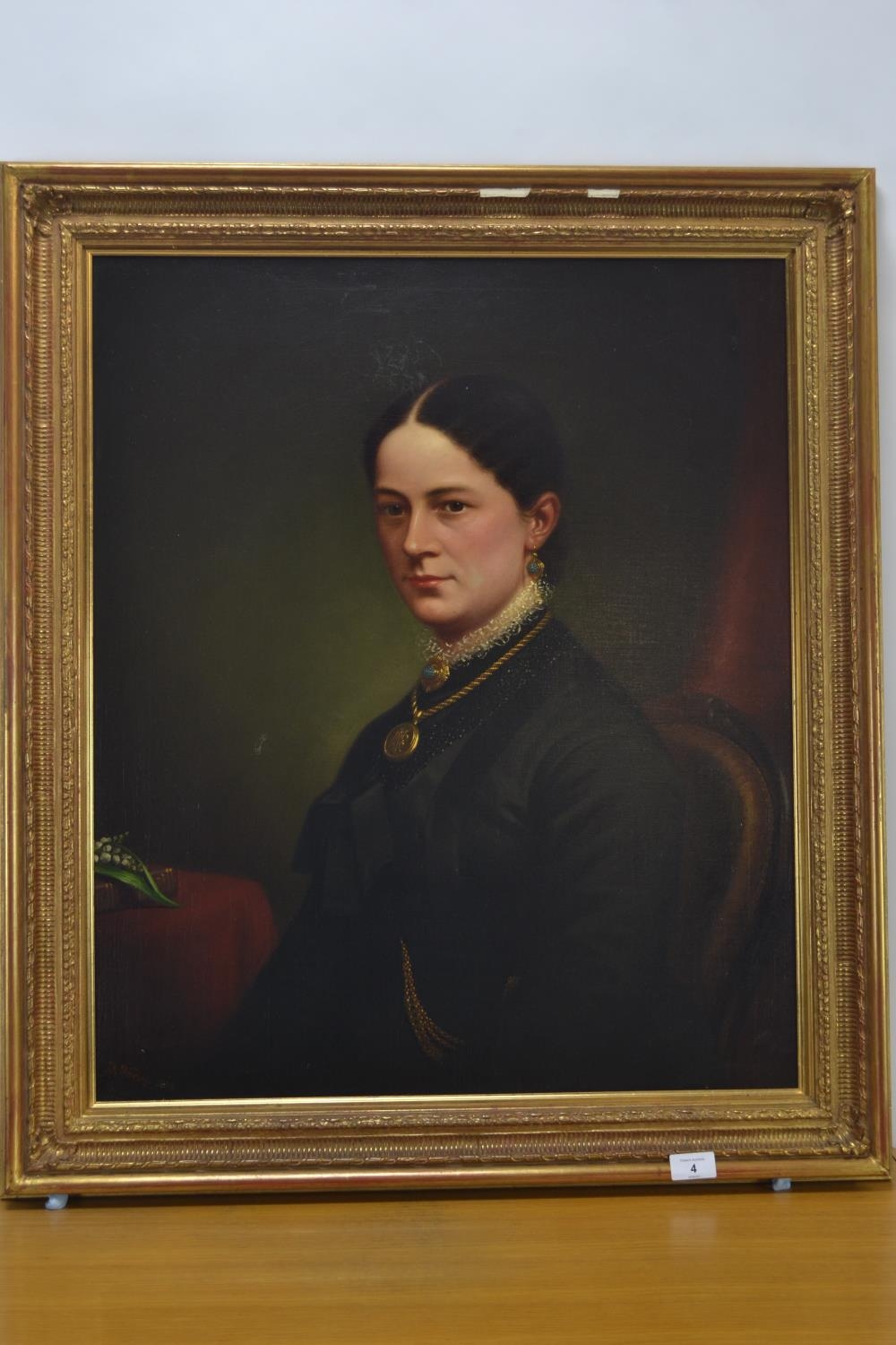 Oil on canvas of a Victorian lady signed lower right F Warsop, 1880 (Frederick Warsop 1835-1895) 75c - Image 2 of 2