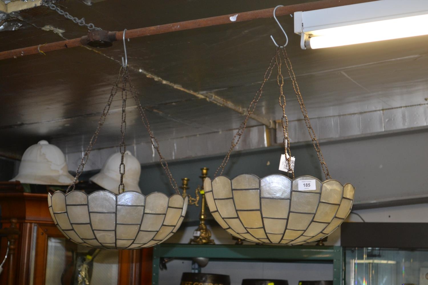 Pair of mother-of pearl ceiling light shades, circa 1920-30s, 34cm diameter  - Image 2 of 2