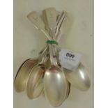 Nine late Victorian silver dessert spoons, maker GMJ, London 1889-94, gross weight 470 grams