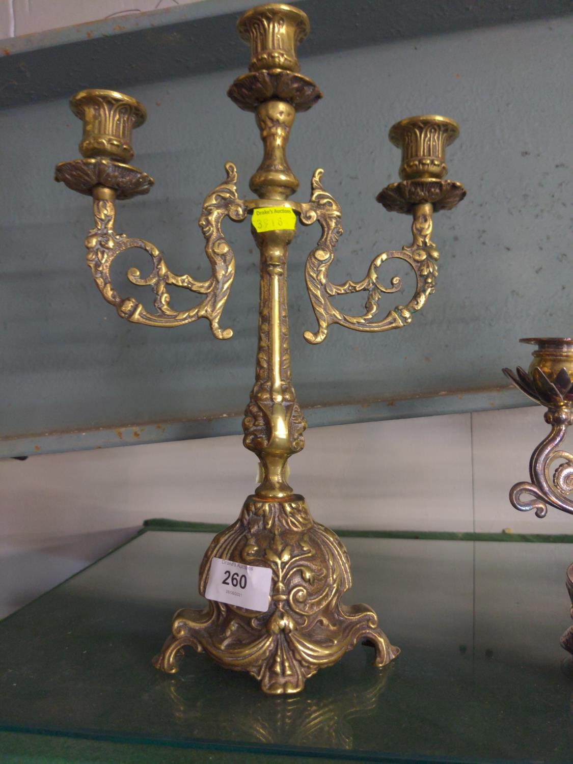 Brass triple candelabra. 35cm height. 