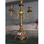 Brass triple candelabra. 35cm height.