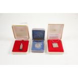 Three Franklin Mint silver pendants & chains, including silver bullion, Peter Rabbit & Pegasus, boxe
