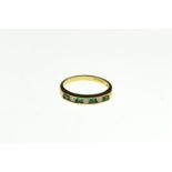 18ct gold, diamond & green stone half hoop channel-set ring, size I1/2, 2.27 grams