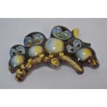 Goebel Four Owls on a branch with moon . Crystal glass eyes inset. w19cm h12cm.