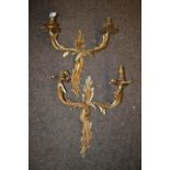 Pair of wall lights in gilt metal foliate design H34cm