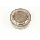 White metal & 'Scholae Augustae' medallion topped box, 8.8cm diameter