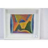 Framed John Pollex 'All Along the Watchtower' ceramic screen - geometric design in vibrant colours.
