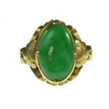 Yellow metal & jade ring, tests positive for 9ct gold, size O1/2, 5.4 grams