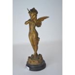 Cherub in Gold Painted Spelter on wooden base H46