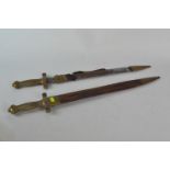 Pair of French short swords, one missing leather sheath, the other overall length including sheath 6
