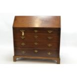 C19 Bureau with Brass handles, four bottom drawers and eight inlaid drawers inside. H103cm D55cm W10