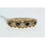 9ct gold, sapphire &amp; CZ ring, size Q, 1.88 grams