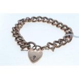 9ct rose gold bracelet with heart-shaped padlock clasp, 16.97 grams