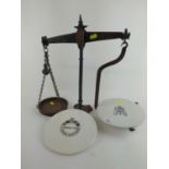 Balance scales 'To Weigh 4 lbs Class C' plus two ceramic scale plates