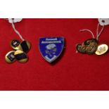 Silver gilt Royal Navy cuff links, pair of collegiate cuff links plus silver badge from Edgehill Gir