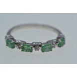 10ct white gold, emerald &amp; diamond half hoop ring, size N1/2, 2.12 grams