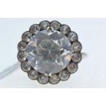 White metal &amp; white stone cluster ring, size Q, 5.72 grams