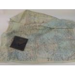 A WWII double sided silk escape map of north Africa together with small RAF leather wallet