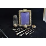 Collection of HM silver &amp; white metal items, including three HM silver handled boot hooks, white