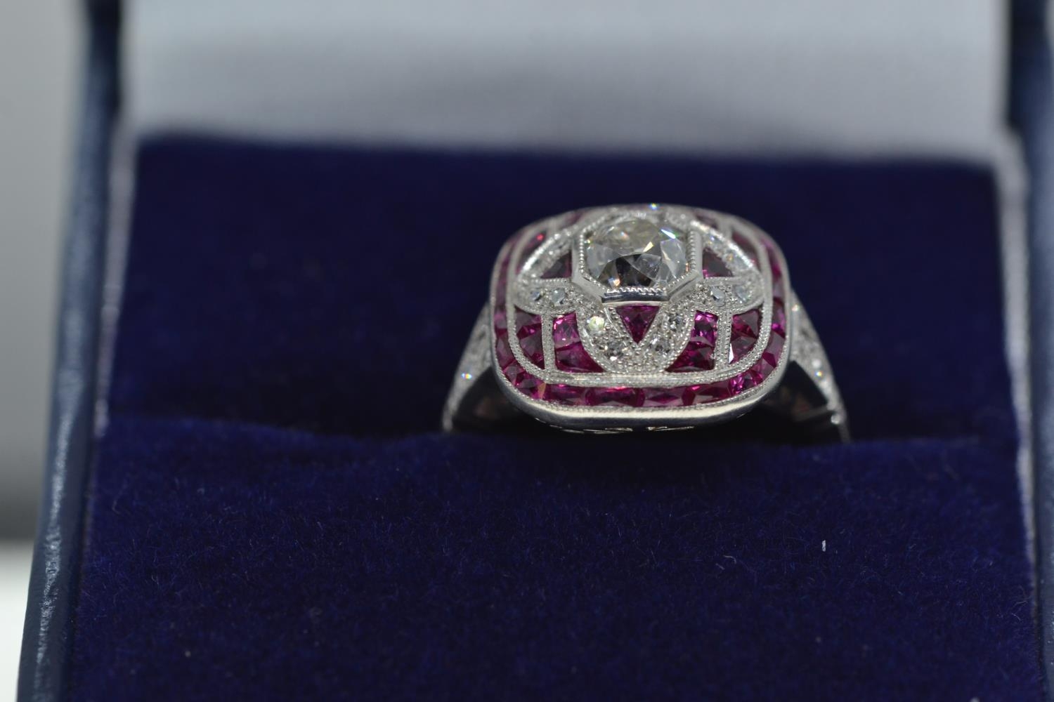 Platinum, diamond & ruby ring, size M, 5.34 grams  - Image 5 of 5