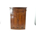 Early C19 mahogany corner cabinet with 1 drawer and 2 dummy drawers. w95cm h123cm d45cm
