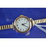 9ct gold cased Buren Grand Prix watch, 15 jewels, with gold tone strap