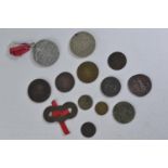 Quantity of old coins inc. Georgian penny and WWII defence medal etc.