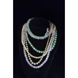 Jade bead necklace with 9ct gold clasp, rose quartz bead necklace &amp; two simulated pearl necklace