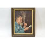 Francis Tsoy (Chinese C20) Oil on canvas of a pipe smoking gentleman. 60cm x 76cm overall