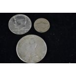 One U.S 1926 Peace silver dollar, one U.S 1967 half dollar, and one U.S&nbsp;1942 five cents