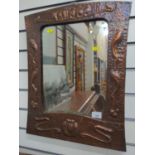 Arts and crafts planished copper mirror. W43cm H57cm