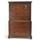Mahogany Chest on chest 2 0ver 6 draws with brass fixings, W105cm D53CM H169cm