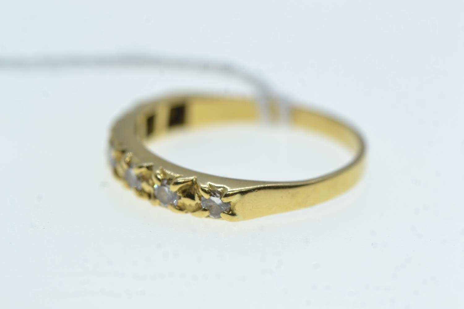 Yellow metal & seven stone diamond half hoop ring, tests positive for 18ct gold, size Q, 3 grams  - Image 2 of 3