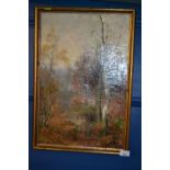 River landscape, oil on canvas with craquelure signed Treland? 57cm high x 39cm wide