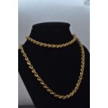 9ct gold T-bar &amp; rope style chain, circumference 310mm, 34.67 grams