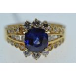18ct gold, sapphire &amp; diamond cluster ring, size N1/2, 5.42 grams