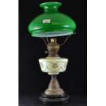 Oil lamp with green shade, approx. 57cm height