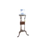 Slender mahogany 2 drawer wash stand, with jug &amp; bowl. H104cm overall