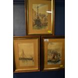 3 small maritime watercolour paintings (unsigned) 25cm x 33cm overall.