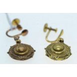 Pair of 15ct gold pendant earrings, screw clip fittings, length 35mm, gross weight 3.58 grams