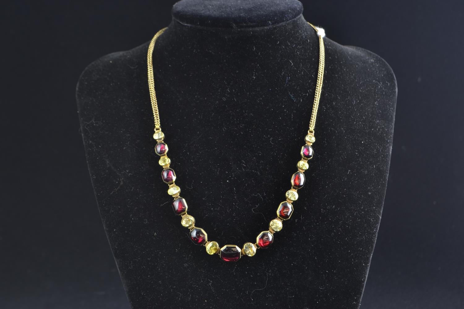 9ct gold, garnet & gem-set necklace, circumference 420mm, 14.78 grams 