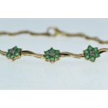 14ct gold, emerald &amp; diamond bracelet, circumference 190mm, 5.13 grams