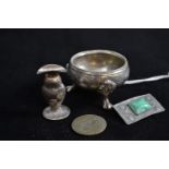 Victorian silver salt, maker's mark rubbed, London 1866, 30.5 grams, 800 silver owl, 3.5cm high, 192