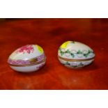 2 Herend hand painted egg shaped trinket pots