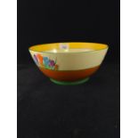 Clarice Cliff 'Crocus' pattern bowl, diameter 22cm, AF