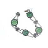 Hong Kong silver &amp; jade roundels bracelet, circumference 200mm, gross weight 11.4 grams