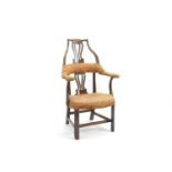 C19 upholstered library chair with lyre back style. H118cm