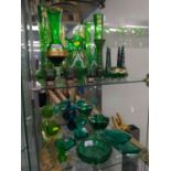 Large collection of green glass Inc painted Victorian glass...