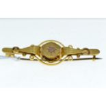 15ct gold &amp; diamond brooch, length 43mm, non gold pin, gross weight 2.89 grams