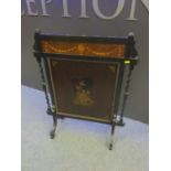 Empire style inlaid fire screen with twist columns 77cm high